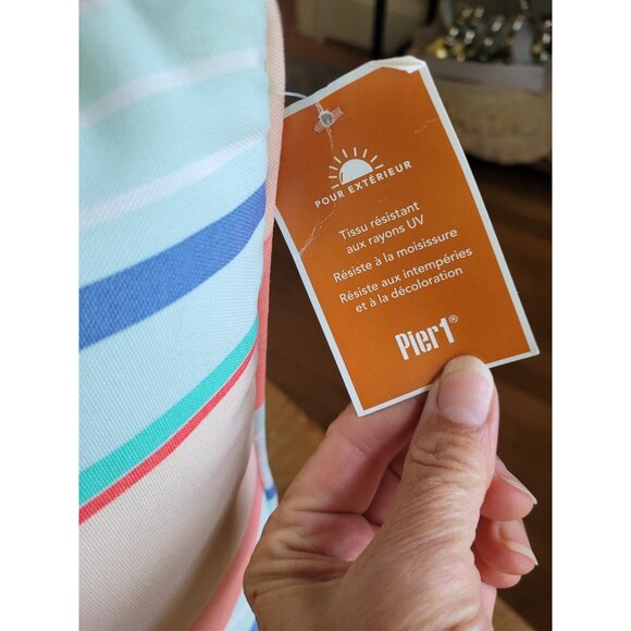 Pier 1 Imports Stripe Throw Pillow Indoor Outdoor 19x19 NWT Beach Core Coastal - Picture 3 of 4